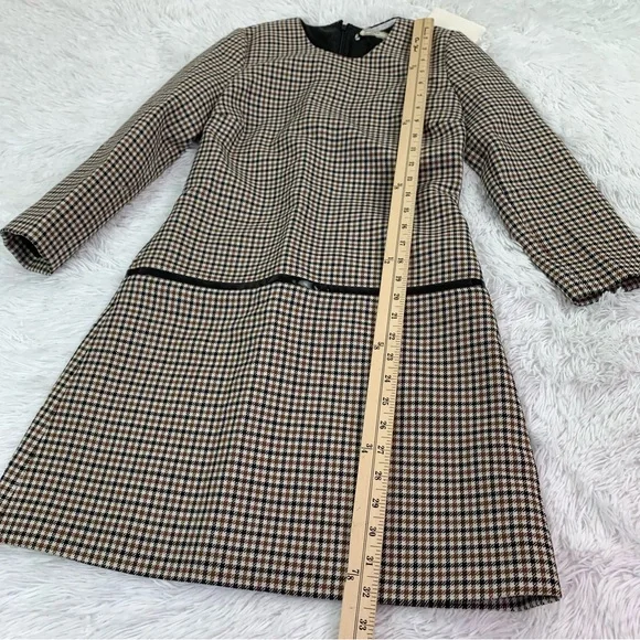 NWT Bouchra Jarra Paris 3/4 sleeve 100% wool houndstooth shift dress crew neck